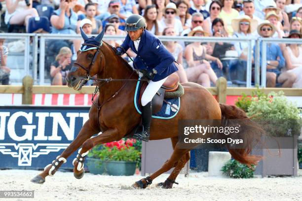 Sameh El Dahan riding Suma's Zorro competes in the Global Champions Tour Grand Prix of Paris at Champ de Mars on July 7, 2018 in Paris, France.