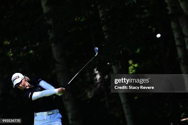 Jodi Ewart Shadoff of England hits her approach shot on the first hole during the third round of the Thornberry Creek LPGA Classic at Thornberry...