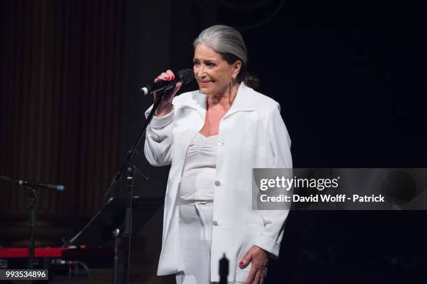 Francoise Fabian performs during Fnac Live on July 7, 2018 in Paris, France.