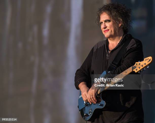 Robert Smith of The Cure performs live at Barclaycard present British Summer Time Hyde Park at Hyde Park on July 7, 2018 in London, England.