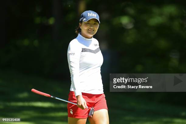 Jin Young Ko of Korea walks down the first fairway during the third round of the Thornberry Creek LPGA Classic at Thornberry Creek at Oneida on July...
