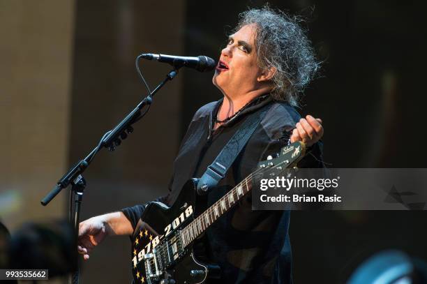 Robert Smith of The Cure performs live at Barclaycard present British Summer Time Hyde Park at Hyde Park on July 7, 2018 in London, England.