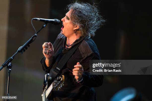 Robert Smith of The Cure performs live at Barclaycard present British Summer Time Hyde Park at Hyde Park on July 7, 2018 in London, England.