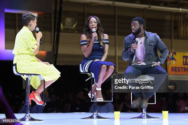 Yvonne Orji and Y'lan Noel speak onstage during the 2018 Essence Festival presented by Coca-Cola at Ernest N. Morial Convention Center on July 7,...