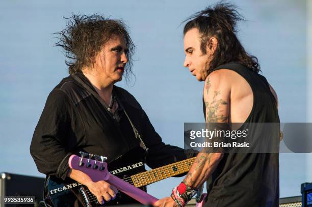 Robert Smith and Simon Gallup of The Cure perform live at Barclaycard present British Summer Time Hyde Park at Hyde Park on July 7, 2018 in London,...