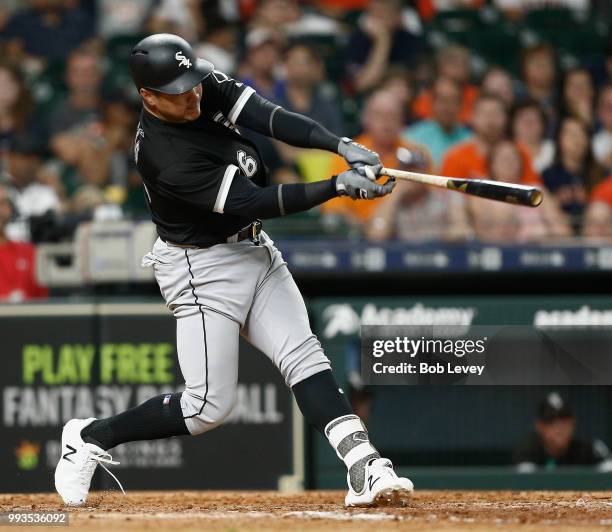 Avisail Garcia of the Chicago White Sox hits a home run in the eighth inning against the Houston Astros at Minute Maid Park on July 7, 2018 in...