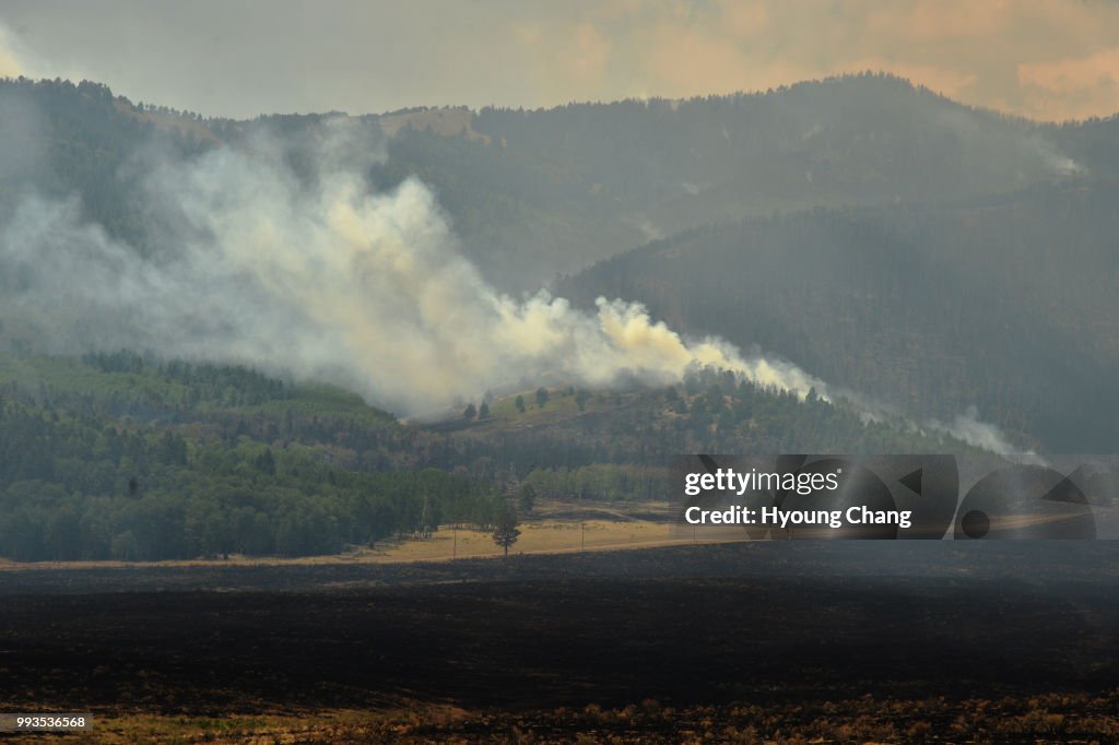Spring Cover Fire Smoke of spring creek fire cover the summit area of La Veta pass. The ...
