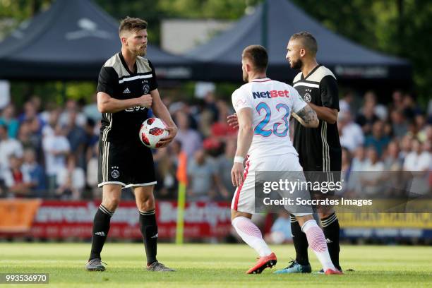 Klaas Jan Huntelaar of Ajax, Ovidiu Popescu of Steaua Bucharest, Zakaria Labyad of Ajax during the Club Friendly match between Ajax v Steaua...