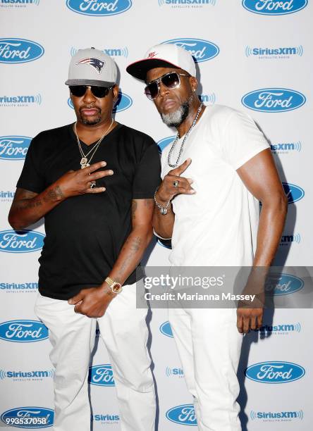 Bobby Brown and Damion Hall pose for a photo during SiriusXM's Heart & Soul Channel Broadcasts from Essence Festival on July 7, 2018 in New Orleans,...