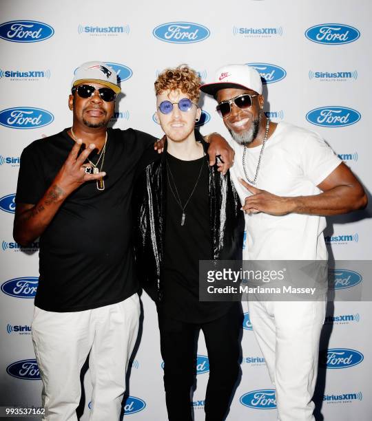 Bobby Brown, Daley and Damion Hall pose for a photo during SiriusXM's Heart & Soul Channel Broadcasts from Essence Festival on July 7, 2018 in New...