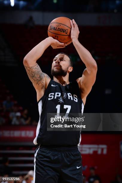 Trey McKinney-Jones of the San Antonio Spurs shoots a foul against the Indiana Pacers during the 2018 Las Vegas Summer League on July 7, 2018 at the...