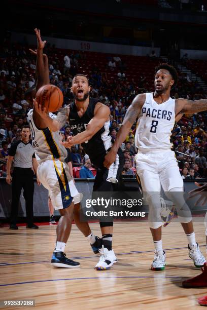 Trey McKinney-Jones of the San Antonio Spurs goes to the basket against the Indiana Pacers during the 2018 Las Vegas Summer League on July 7, 2018 at...