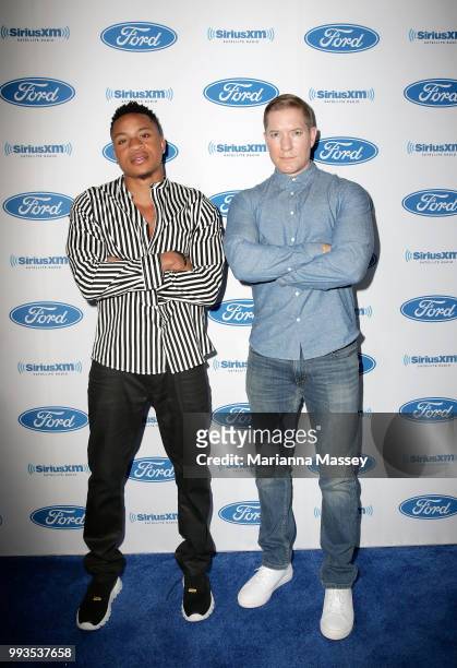 Rotimi Akinosho and Joseph Sikora from the cast of Power pose for a photo during SiriusXM's Heart & Soul Channel Broadcasts from Essence Festival on...