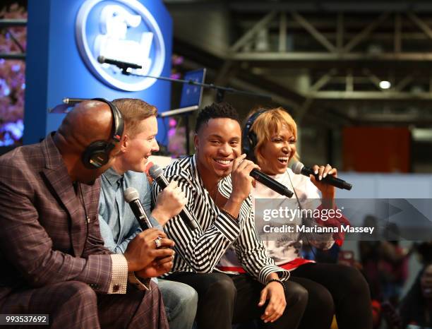 Rotimi Akinosho and Joseph Sikora from the cast of Power on stage during SiriusXM's Heart & Soul Channel Broadcasts from Essence Festival on July 7,...