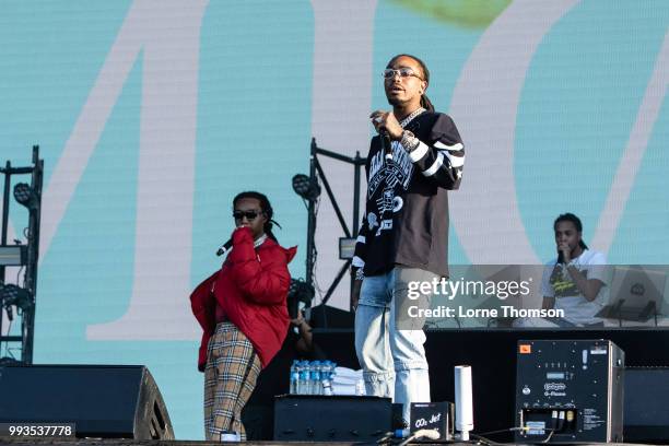 Quavo and Takeoff of Migos perform during Wireless Festival 2018 at Finsbury Park on July 7th, 2018 in London, England.