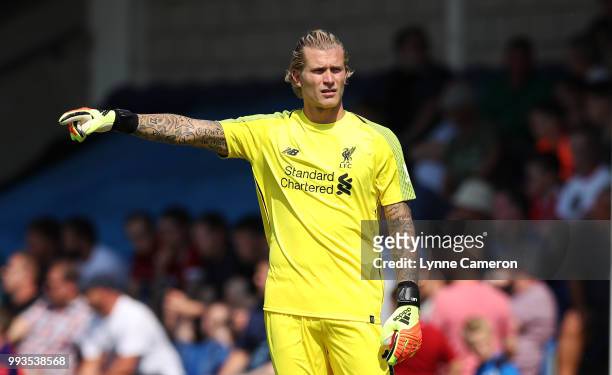 Loris Karius of Liverpool during the Pre-season friendly between Chester FC and Liverpool on July 7, 2018 in Chester, United Kingdom.