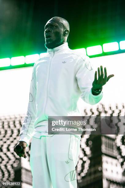 Stormzy performs during Wireless Festival 2018 at Finsbury Park on July 7th, 2018 in London, England.