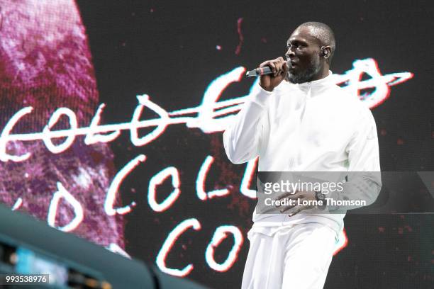 Stormzy performs during Wireless Festival 2018 at Finsbury Park on July 7th, 2018 in London, England.