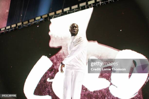 Stormzy performs during Wireless Festival 2018 at Finsbury Park on July 7th, 2018 in London, England.