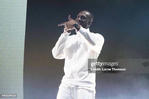 Stormzy performs during Wireless Festival 2018 at Finsbury Park on July 7th, 2018 in London, England.