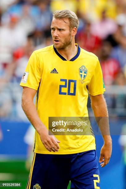 Ola Toivonen of Sweden is seen during the 2018 FIFA World Cup Russia quarter final match between Sweden and England at the Samara Arena in Samara,...