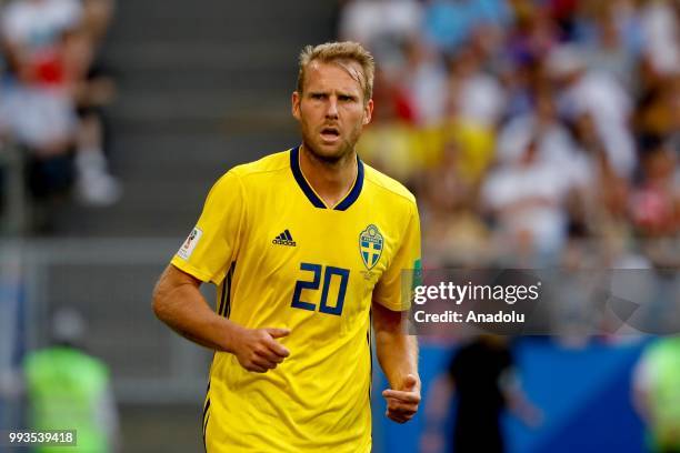 Ola Toivonen of Sweden is seen during the 2018 FIFA World Cup Russia quarter final match between Sweden and England at the Samara Arena in Samara,...