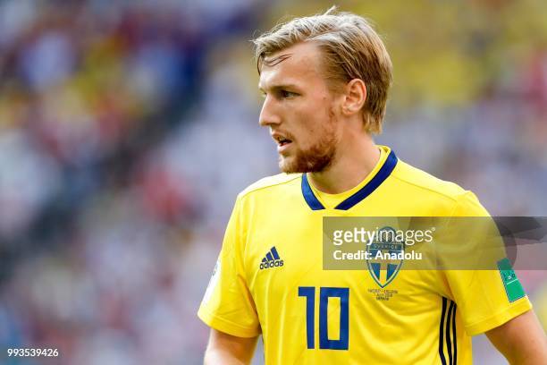 Emil Forsberg of Sweden is seen during the 2018 FIFA World Cup Russia quarter final match between Sweden and England at the Samara Arena in Samara,...