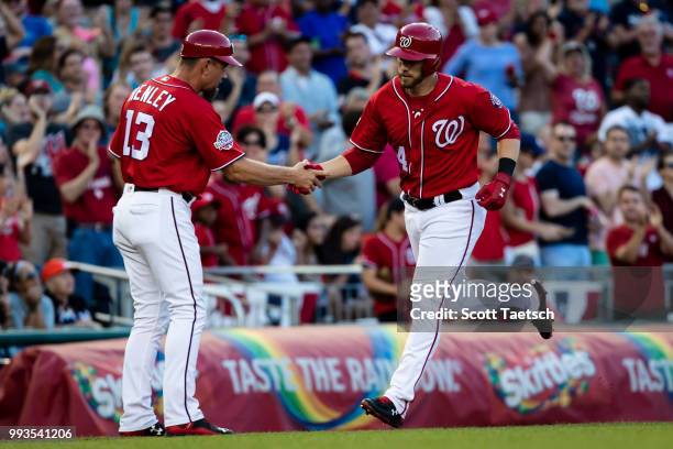 Mark Reynolds of the Washington Nationals rounds the bases after hitting a two run home run during the second inning at Nationals Park on July 07,...