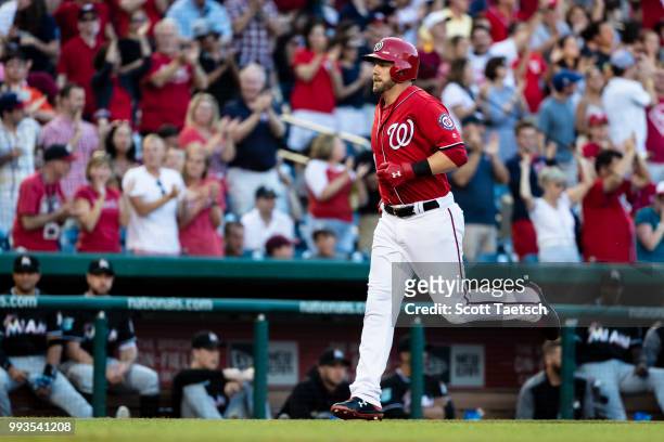 Mark Reynolds of the Washington Nationals rounds the bases after hitting a two run home run during the second inning at Nationals Park on July 07,...