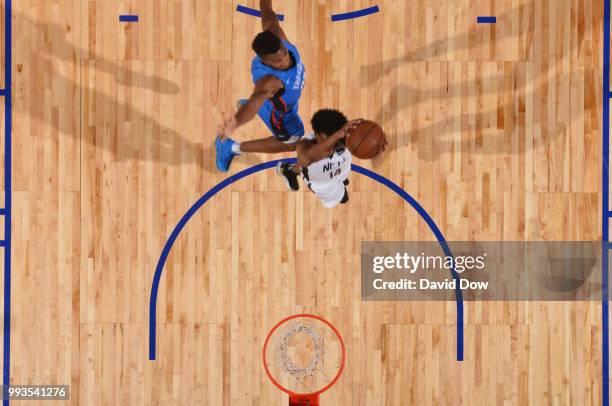 Bryant Crawford of the Brooklyn Nets shoots the ball against the Oklahoma City Thunder during the 2018 Las Vegas Summer League on July 7, 2018 at the...