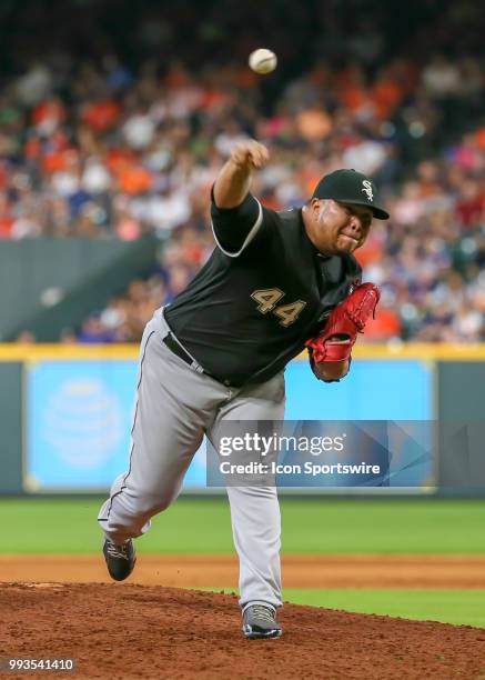 Chicago White Sox relief pitcher Bruce Rondon pitches to Houston Astros second baseman Jose Altuve in the bottom of the sixth inning during the...