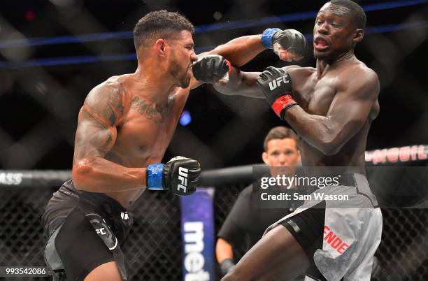 Max Griffin throws a punch against Curtis Millender during their welterweight fight at T-Mobile Arena on July 7, 2018 in Las Vegas, Nevada. Millender...