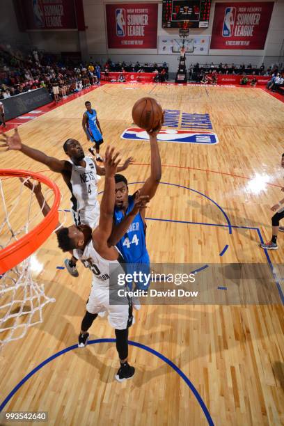 Dakari Johnson of the Oklahoma City Thunder shoots the ball against the Brooklyn Nets during the 2018 Las Vegas Summer League on July 7, 2018 at the...