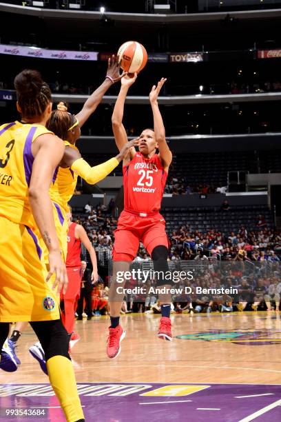 Monique Currie of the Washington Mystics shoots the ball against the Los Angeles Sparks on July 7, 2018 at STAPLES Center in Los Angeles, California....