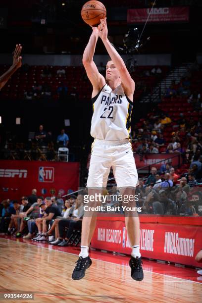 Leaf of the Indiana Pacers shoots the ball against the San Antonio Spurs during the 2018 Las Vegas Summer League on July 7, 2018 at the Thomas & Mack...