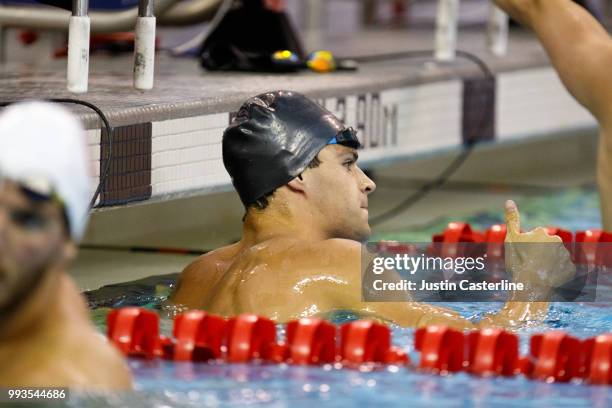 Michael Andrew wins the men's 50m final at the 2018 TYR Pro Series on July 7, 2018 in Columbus, Ohio.