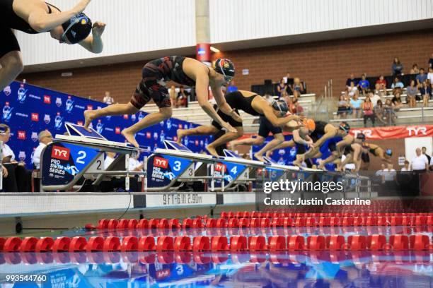 Start of the women's 200m final at the 2018 TYR Pro Series on July 7, 2018 in Columbus, Ohio.