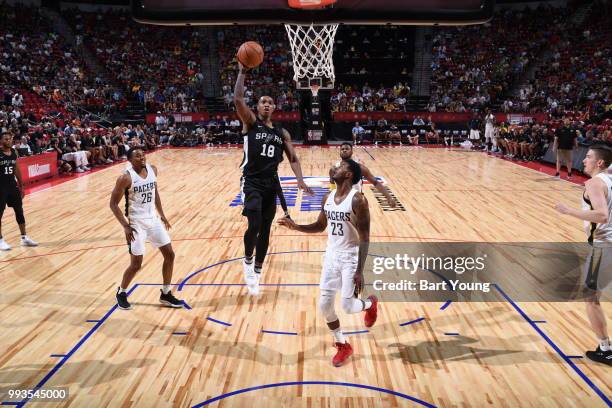 Lonnie Walker IV of the San Antonio Spurs shoots the ball against the Indiana Pacers during the 2018 Las Vegas Summer League on July 7, 2018 at the...