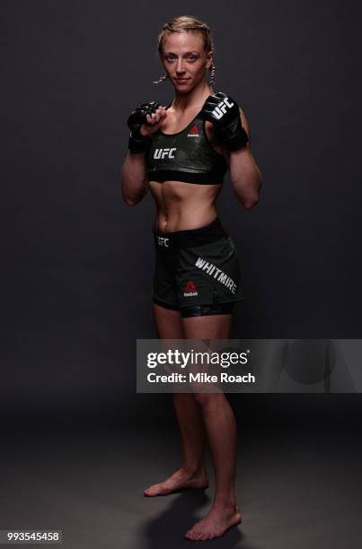 Emily Whitmire poses for a portrait backstage during the UFC 226 event inside T-Mobile Arena on July 7, 2018 in Las Vegas, Nevada.