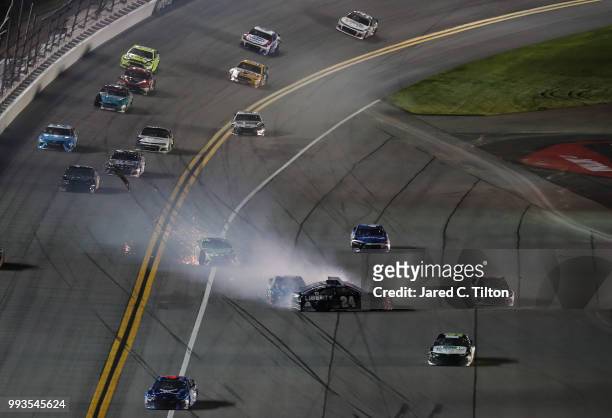 William Byron, driver of the Liberty University Chevrolet, is involved in an on-track incident during the Monster Energy NASCAR Cup Series Coke Zero...