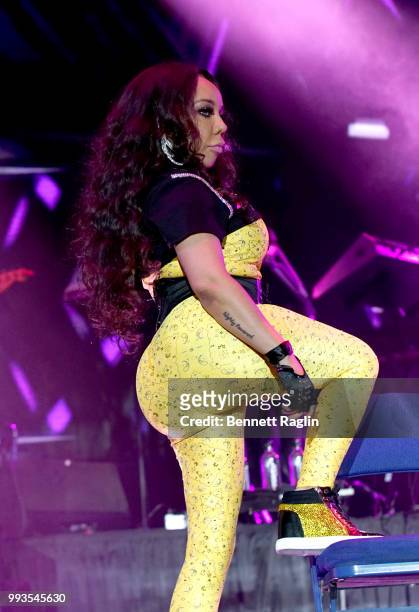 Tameka "Tiny" Harris of Xscape performs onstage during the 2018 Essence Festival presented By Coca-Cola - Day 2 at Louisiana Superdome on July 7,...