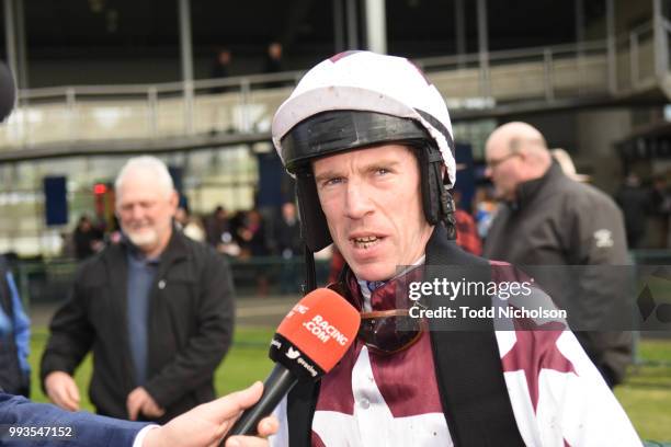 John Allen after winning the Greg Bull Painting 1JW Hurdle at Warrnambool Racecourse on July 08, 2018 in Warrnambool, Australia.