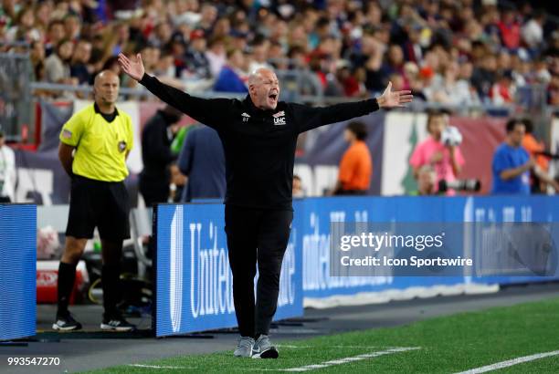 New England Revolution head coach Brad Friedel looks for a call during a match between the New England Revolution and Seattle Sounders FC on July 7...