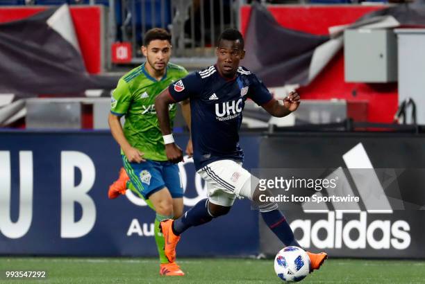 New England Revolution forward Cristian Penilla looks to move the ball during a match between the New England Revolution and Seattle Sounders FC on...