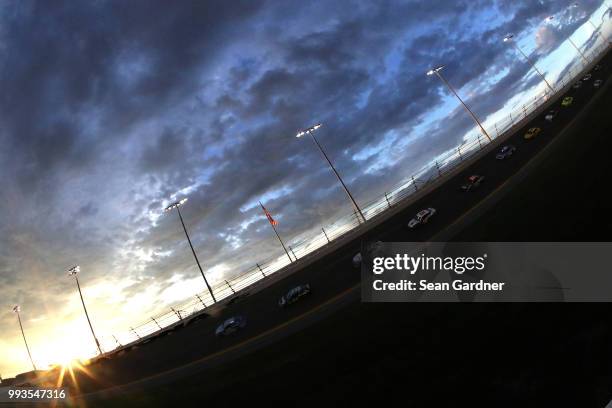 The field races during the Monster Energy NASCAR Cup Series Coke Zero Sugar 400 at Daytona International Speedway on July 7, 2018 in Daytona Beach,...