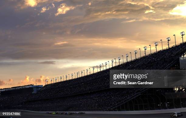 Cars race during the Monster Energy NASCAR Cup Series Coke Zero Sugar 400 at Daytona International Speedway on July 7, 2018 in Daytona Beach, Florida.