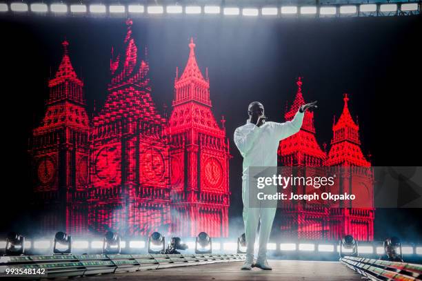 Stormzy performs on Day 2 of Wireless Festival 2018 at Finsbury Park on July 7, 2018 in London, England.