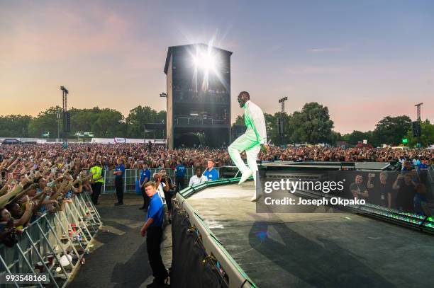 Stormzy performs on Day 2 of Wireless Festival 2018 at Finsbury Park on July 7, 2018 in London, England.