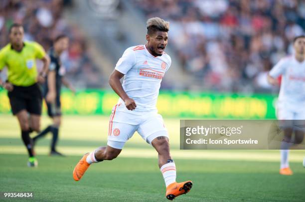 Atlanta United Forward Josef Martinez reacts to missing a long pass in the first half during the game between Atlanta United and the Philadelphia...