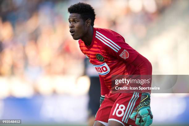 Union Keeper Andre Blake readies to make a save in the first half during the game between Atlanta United and the Philadelphia Union on July 07, 2018...